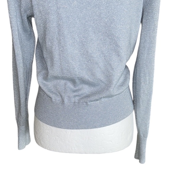J. Crew Lurex Shimmer Metallic Baby Blue Knit Surplice Wrap Sweater Top - S - Picture 10 of 14